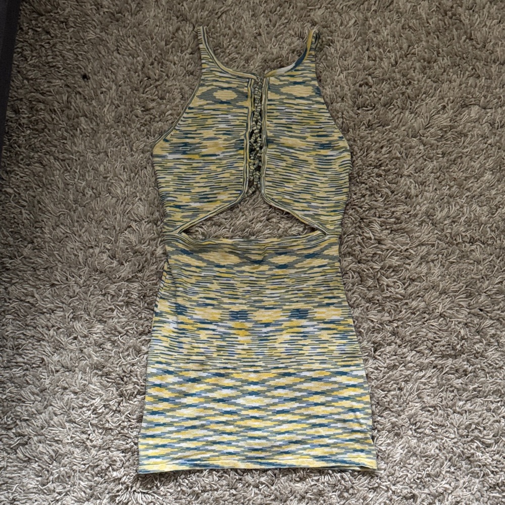 Beginning Boutique Yellow and Blue Patterned Dress